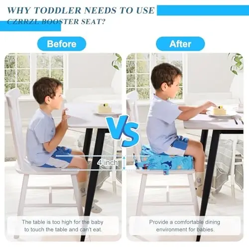 Toddler Booster Seat for Dining Table, Stronger Support Booster Seat for Table Washable 2 Safer Straps Non-Slip Bottom Portable for Kids Baby Increasing Cushion for Travel Home - 3