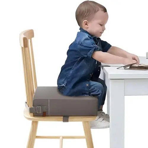 Toddler Booster Seat for Dining Table, Stronger Support Non-Slip Bottom Booster Seat for Kitchen Chair 2 Adjustable Straps Portable Travel and Home Increasing Booster Cushion Kid Baby(Grey) - 1