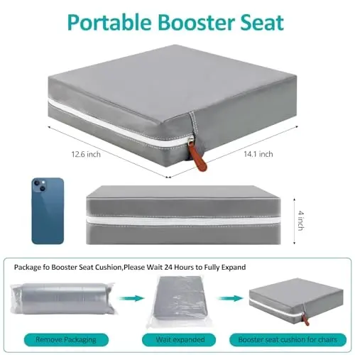Toddler Booster Seat for Dining Table, Stronger Support Non-Slip Bottom Booster Seat for Kitchen Chair 2 Adjustable Straps Portable Travel and Home Increasing Booster Cushion Kid Baby(Grey) - 2