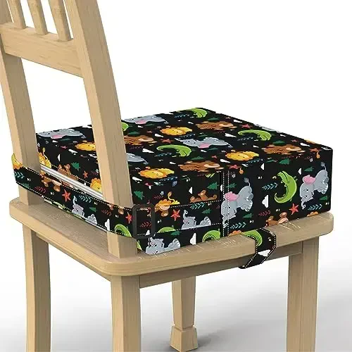 Toddler Booster Seat for Dining Table, Stronger Support Non-Slip Bottom Double Safe Straps Booster Seat Dining Toddler, Portable Travel Increasing Cushion (Black) - 1