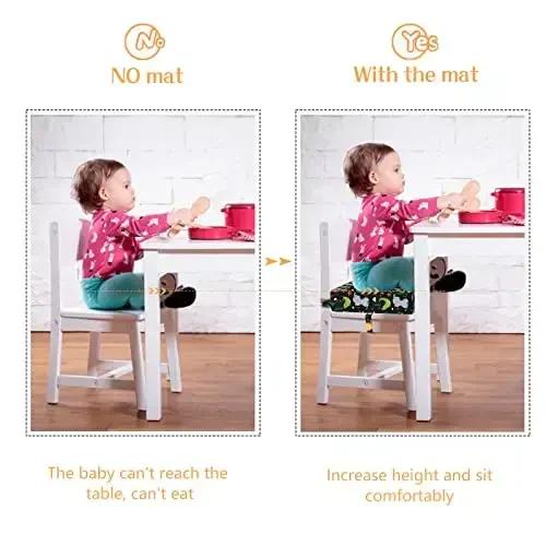 Toddler Booster Seat for Dining Table, Stronger Support Non-Slip Bottom Double Safe Straps Booster Seat Dining Toddler, Portable Travel Increasing Cushion (Black) - 2