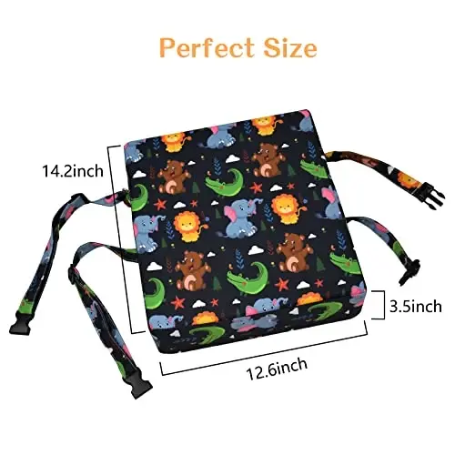 Toddler Booster Seat for Dining Table, Stronger Support Non-Slip Bottom Double Safe Straps Booster Seat Dining Toddler, Portable Travel Increasing Cushion (Black) - 5