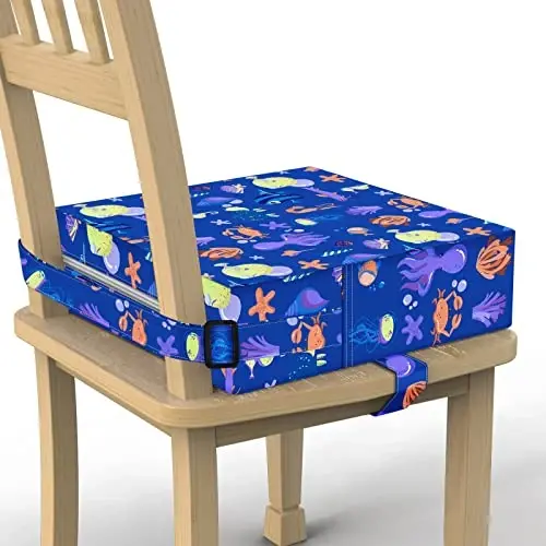 Toddler Booster Seat for Dining Table, Stronger Support Non-Slip Bottom Double Safe Straps Booster Seat Dining Toddler, Portable Travel Increasing Cushion (Blue) - 1