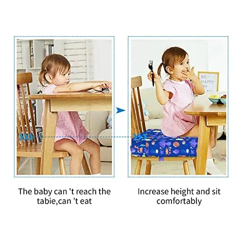 Toddler Booster Seat for Dining Table, Stronger Support Non-Slip Bottom Double Safe Straps Booster Seat Dining Toddler, Portable Travel Increasing Cushion (Blue) - 2