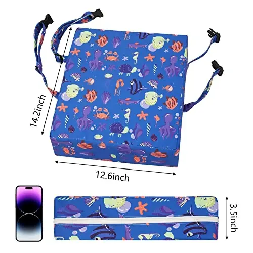 Toddler Booster Seat for Dining Table, Stronger Support Non-Slip Bottom Double Safe Straps Booster Seat Dining Toddler, Portable Travel Increasing Cushion (Blue) - 5