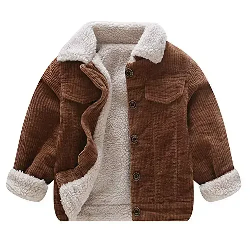 Toddler Boy Winter Corduroy Jacket Baby Girl Fall Sherpa Lined Outwear Coat - 1