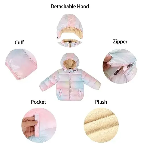 Toddler Boys' Girls' Winter Coat for 6M-6T Baby Kid Hooded Puffer Jacket | unisex baby coat,medium weight,wind-resistant,removable hood,warm fleece lining,winter essential - 5