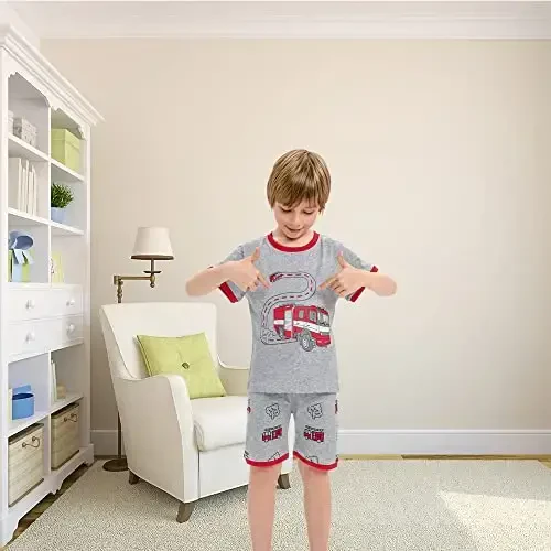 Toddler Boys Pajamas Short Sets Fire Truck Cotton 2 Piece Pjs Excavator Sleepwear Summer Clothes Kids Jammies Set Size 1-7T - MODAZONE (1)