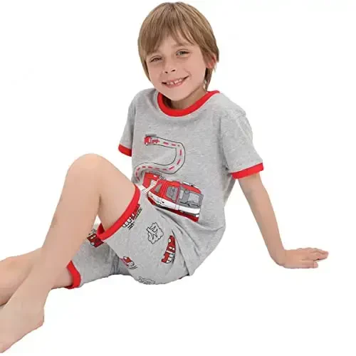 Toddler Boys Pajamas Short Sets Fire Truck Cotton 2 Piece Pjs Excavator Sleepwear Summer Clothes Kids Jammies Set Size 1-7T - 3
