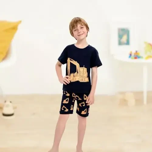 Toddler Boys Pajamas Short Sets Fire Truck Cotton 2 Piece Pjs Excavator Sleepwear Summer Clothes Kids Jammies Set Size 1-7T - 2