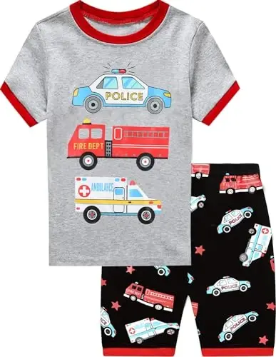 Toddler Boys Pajamas Short Sets Fire Truck Cotton 2 Piece Pjs Excavator Sleepwear Summer Clothes Kids Jammies Set Size 1-7T - CM-KID