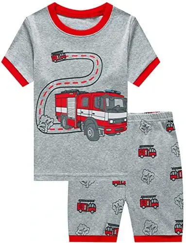 Toddler Boys Pajamas Short Sets Fire Truck Cotton 2 Piece Pjs Excavator Sleepwear Summer Clothes Kids Jammies Set Size 1-7T - 1