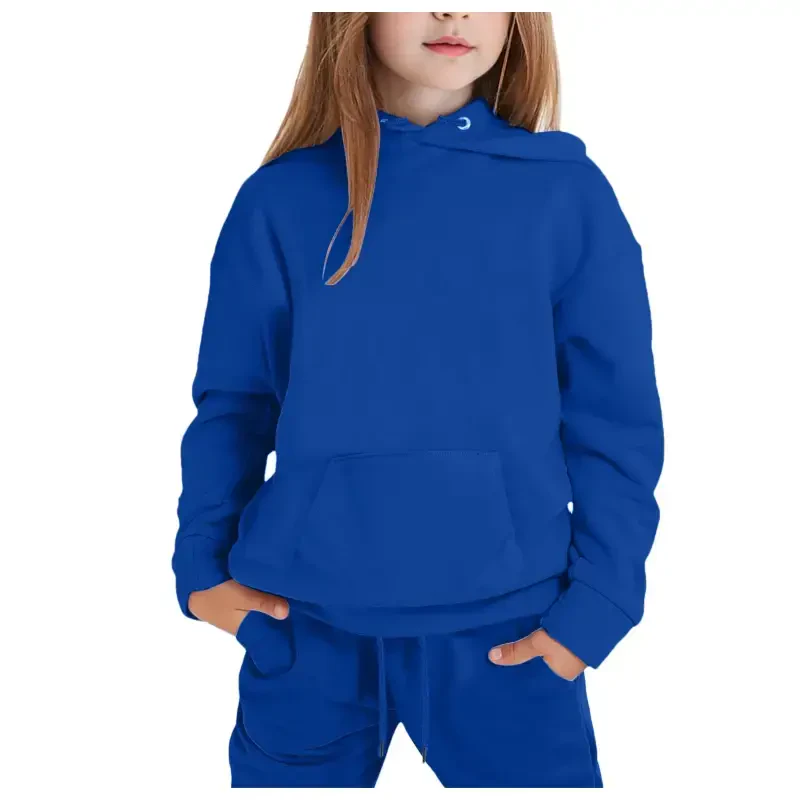Toddler Girls Boys Athletic Outfit Sets Solid Long Sleeve Warm Hoodie Sweatshirts and Sweatpants 2 Piece Outfits Unisex Kids Sweatsuit Girls' Boys' Tracksuits Blue 8-9 Years - 3