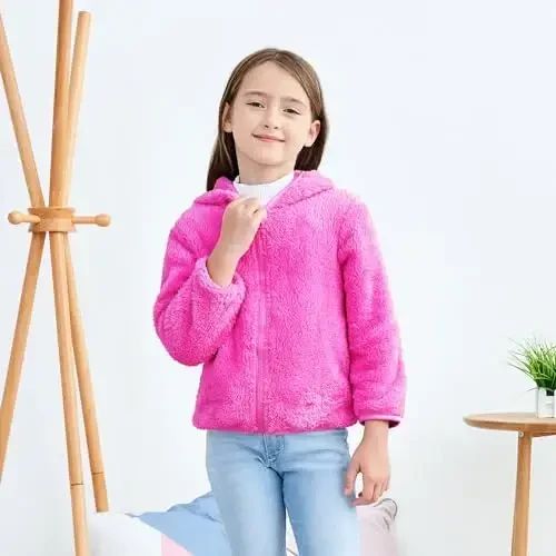 Toddler Girls Boys Fleece Hoody Jacket Zip Up Teddy Coat Warm Winter Outwear - TODDLER (1)