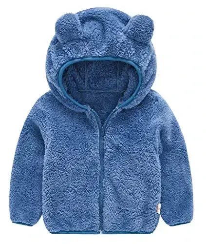 Toddler Girls Boys Fleece Hoody Jacket Zip Up Teddy Coat Warm Winter Outwear - TODDLER