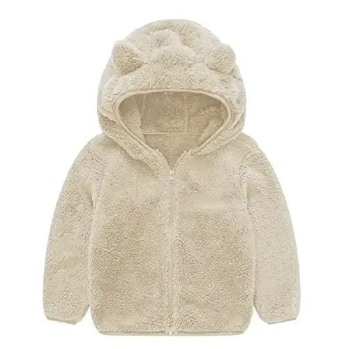 Toddler Girls Boys Fleece Hoody Jacket Zip Up Teddy Coat Warm Winter Outwear - 1