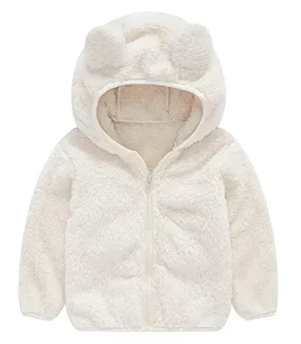 Toddler Girls Boys Fleece Hoody Jacket Zip Up Teddy Coat Warm Winter Outwear 