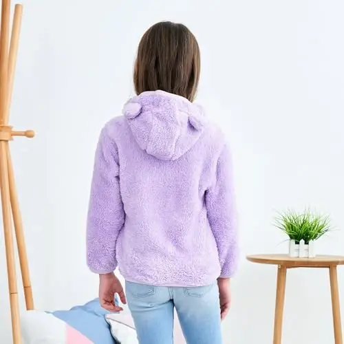 Toddler Girls Boys Fleece Hoody Jacket Zip Up Teddy Coat Warm Winter Outwear - 3