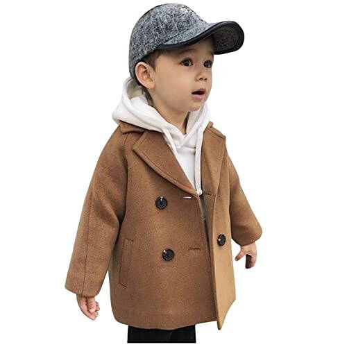 Toddler Kids Plaid Coat Elegant Notched Collar Double Breasted Wool Blend Over Pea Coat Baby Boys Girls Trench Coat Jacket - 1