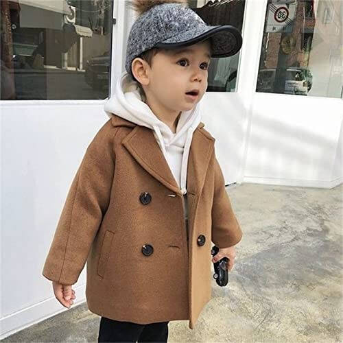 Toddler Kids Plaid Coat Elegant Notched Collar Double Breasted Wool Blend Over Pea Coat Baby Boys Girls Trench Coat Jacket - 2