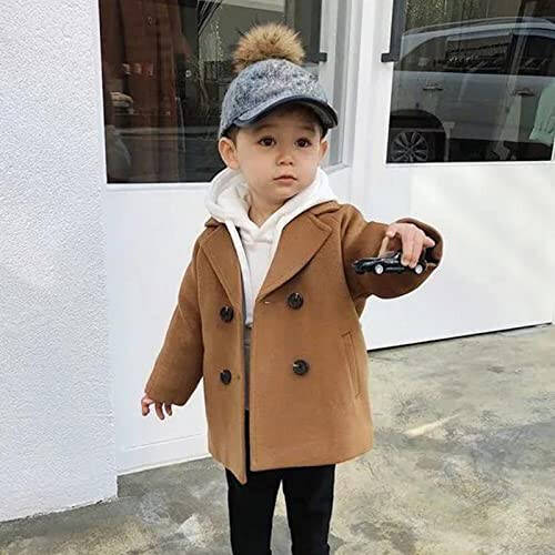 Toddler Kids Plaid Coat Elegant Notched Collar Double Breasted Wool Blend Over Pea Coat Baby Boys Girls Trench Coat Jacket - 3