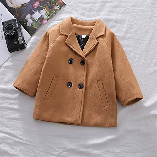 Toddler Kids Plaid Coat Elegant Notched Collar Double Breasted Wool Blend Over Pea Coat Baby Boys Girls Trench Coat Jacket - 4