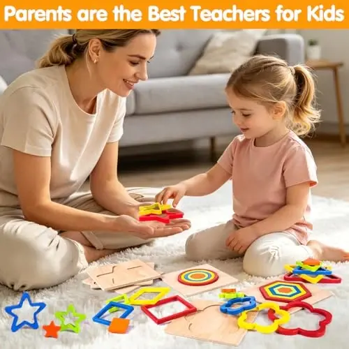 Toddler Puzzles Montessori Toy Wooden Shape Sorting Puzzle Sensory Toy Toddler Activities Preschool Learning Educational Autistic Developmental Toy 1 2 3 Year Old 1-3 0-2 Dementia Games Easter Gift - 4
