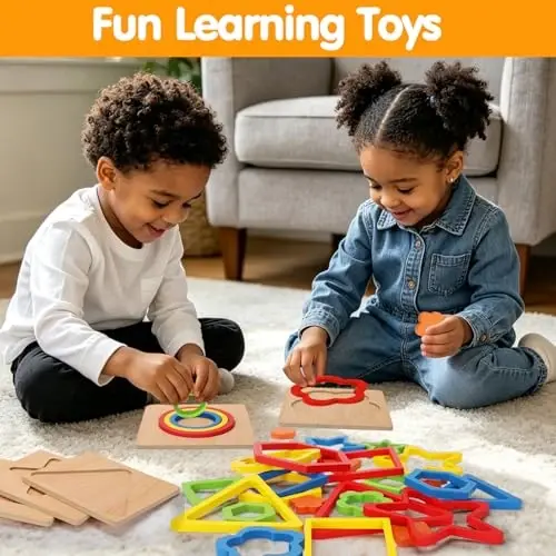 Toddler Puzzles Montessori Toy Wooden Shape Sorting Puzzle Sensory Toy Toddler Activities Preschool Learning Educational Autistic Developmental Toy 1 2 3 Year Old 1-3 0-2 Dementia Games Easter Gift - 5