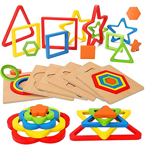 Toddler Puzzles Montessori Toy Wooden Shape Sorting Puzzle Sensory Toy Toddler Activities Preschool Learning Educational Autistic Developmental Toy 1 2 3 Year Old 1-3 0-2 Dementia Games Easter Gift - 31