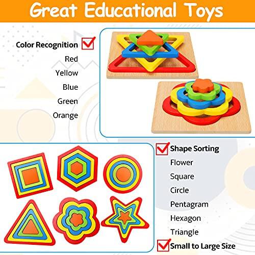 Toddler Puzzles Montessori Toy Wooden Shape Sorting Puzzle Sensory Toy Toddler Activities Preschool Learning Educational Autistic Developmental Toy 1 2 3 Year Old 1-3 0-2 Dementia Games Easter Gift - 34