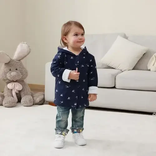Toddler qishki пальто, chaqaloq qiz kuzgi kurtkasi, chaqaloq o'g'il bolalar uchun kapüşonlu üst кийим, qulay yumshoq qishki kuzgi bolalar uchun iliq kiyimlar - 3
