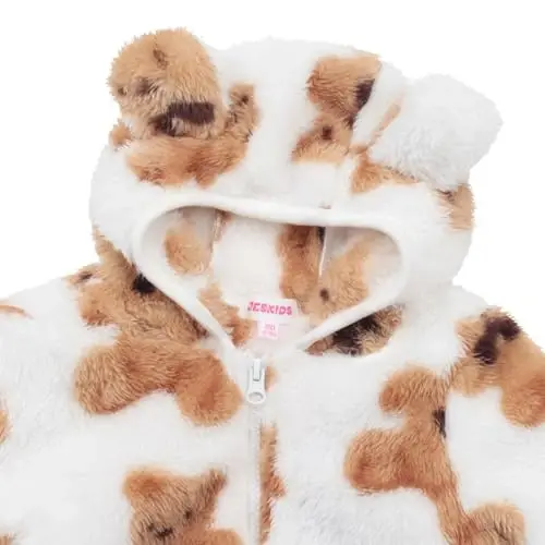 Toddler Qizlar Bolalar Fleece Hoodi Kurtka Fermuarli Ayiqcha Palto Issiq Qishki Kiyim - 3