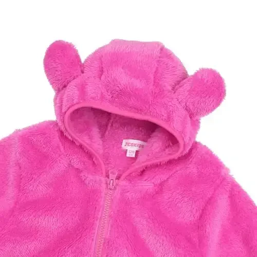 Toddler Qizlar Bolalar Fleece Hoody Kurtka Fermuarli Ayiqcha Palto Issiq Qishki Kiyim - 4