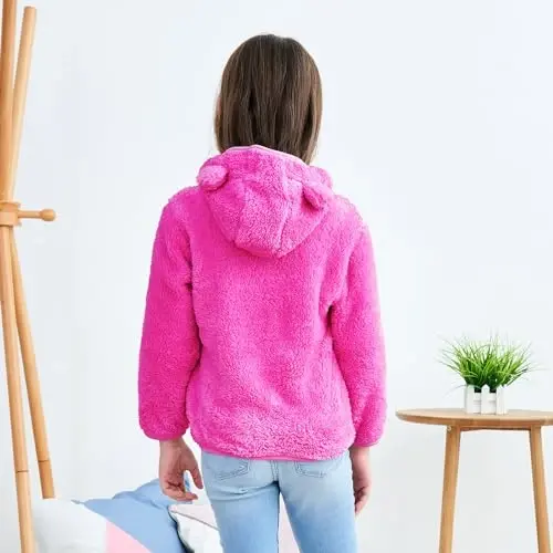 Toddler Qizlar Bolalar Fleece Hoody Kurtka Fermuarli Ayiqcha Palto Issiq Qishki Kiyim - 3