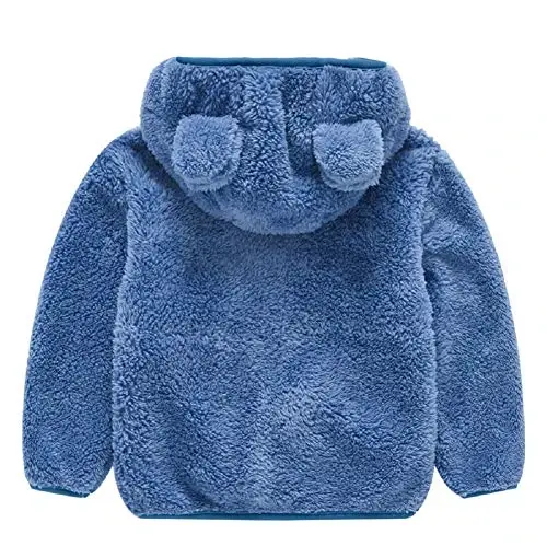 Toddler qizlar bolalar junli kapüşonli kurtka fermuarli ayiq palto iliq qishki tashqi kiyim - TODDLER (1)