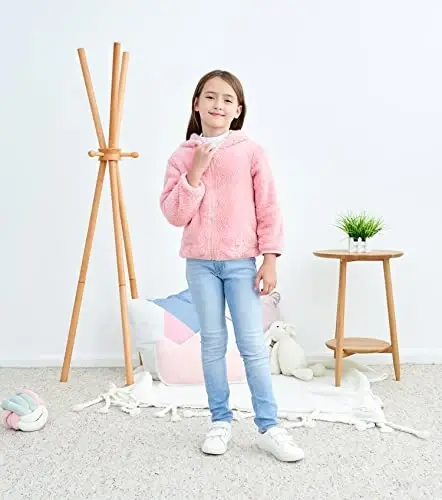 Toddler qizlar bolalar junli kapüşonli kurtka fermuarli ayiq paltosi iliq qishki tashqi kiyim - 3