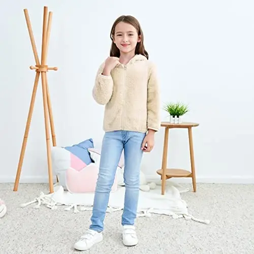 Toddler qizlar bolalar junli kapüşonli kurtka fermuarli ayiq paltosi issiq qishki ustki kiyim - 2