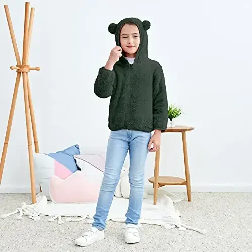 Toddler qizlar bolalar junli kapüşonli kurtka fermuarli ayiqcha palto iliq qishki tashqi kiyim - 3