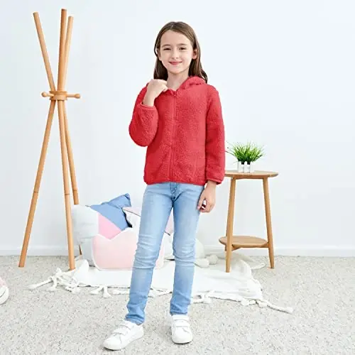 Toddler qizlar bolalar junli kapüşonli kurtka fermuarli ayiqcha palto issiq qishki ustki kiyim - 2