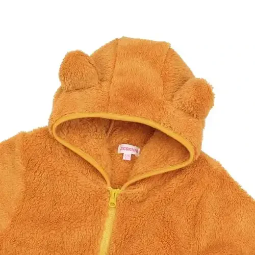 Toddler Qizlar Bolalar Junli Kapüşonli Kurtka Fermuarli Teddy Palto Issiq Qishki Ustki Kiyim - 4