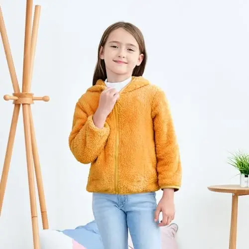 Toddler Qizlar Bolalar Junli Kapüşonli Kurtka Fermuarli Teddy Palto Issiq Qishki Ustki Kiyim - 2