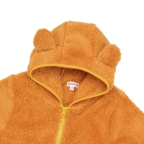 Toddler Qizlar Bolalar Junli Kapüşonli Kurtka Fermuarli Teddy Palto Issiq Qishki Ustki Kiyim - 4