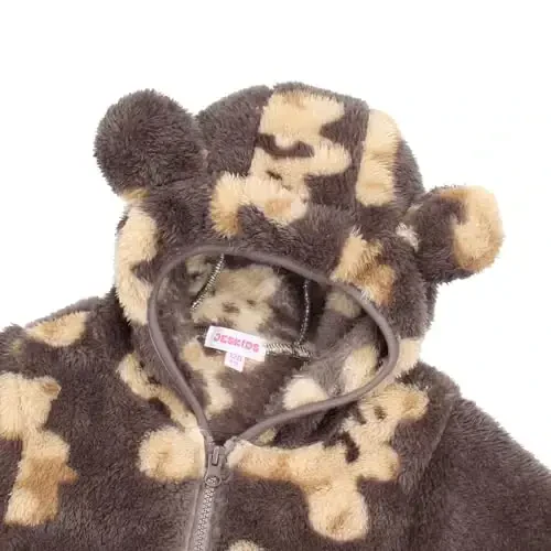 Toddler qizlar bolalar junli kapüşonli kurtka Zip Up Teddy Palto Issiq Qishki Kiyim - 3