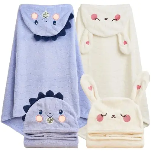 Toddler Towels Hooded Kids Bath Towels 0-6 Years Unisex Toallas para Bebe 2-Pack 27.5