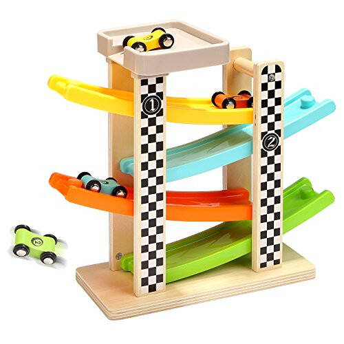 Toddler Toys for 1 2 Year Old Boy and Girl Gifts Wooden Race Track Car Ramp Racer with 4 Mini Car - 31