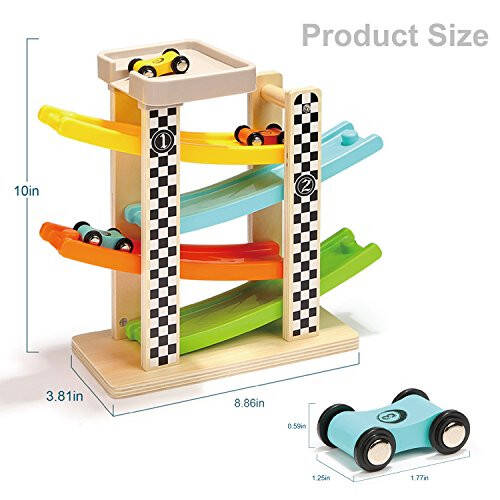 Toddler Toys for 1 2 Year Old Boy and Girl Gifts Wooden Race Track Car Ramp Racer with 4 Mini Car - 36