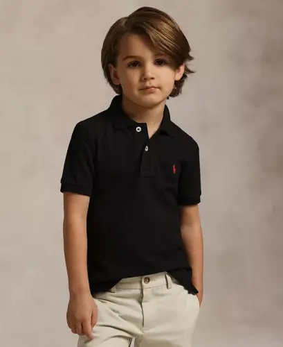 Toddler va kichkina o'g'il bolalar uchun paxta mesh polosi - Polo qora - 1