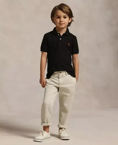 Toddler va kichkina o'g'il bolalar uchun paxta mesh polosi - Polo qora - 2