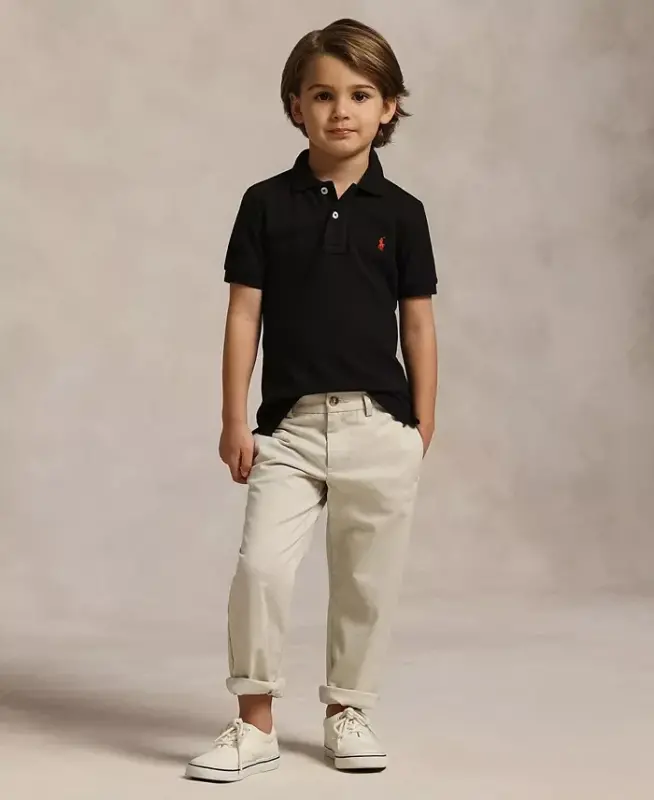 Toddler va kichkina o'g'il bolalar uchun paxta mesh polosi - Polo qora - 2