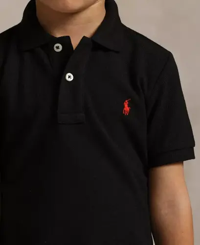 Toddler va kichkina o'g'il bolalar uchun paxta mesh polosi - Polo qora - 3
